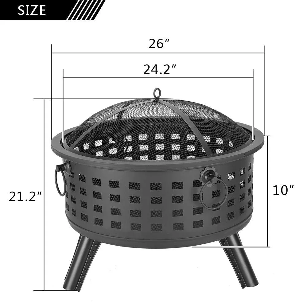 HEMU FASHION 26" Fire Pit Hex Shaped Home Garden Outdoor Firepit Backyard Patio Firebowl Wood Burning Fireplace, photo 2 of 11