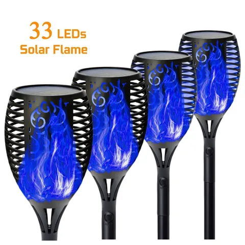 4-Pack 33 LED Waterproof Flickering Flames Solar Torches Light Outdoor Garden Light with Vivid Dancing Flickering Flames,Auto On/Off Dusk to Dawn