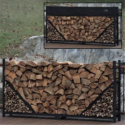 8' Straigth Firewood Log Rack with Kindling Kit