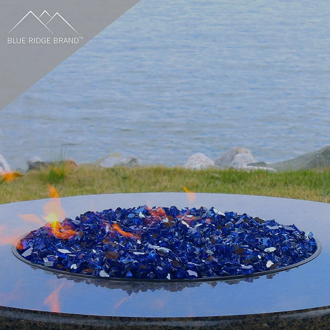 Blue Ridge Brand Fire Pit Glass - Cobalt Blue Reflective Fire Glass 1/2" - Reflective Fire Pit Glass Rocks - Blue Ridge Brand™ Reflective Glass for Fireplace and Landscaping 3, 5, 10, 20, 50 Pounds, photo 4 of 6