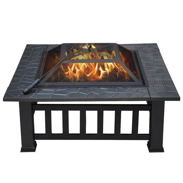 SmileMart 32" Metal Square Fire Pit Garden Stove Brazier Square Metal Brazier with Poker For Barbecue, Heating, Cooling Drinks w/Cover & Poker Black Outdoor, photo 2 of 10