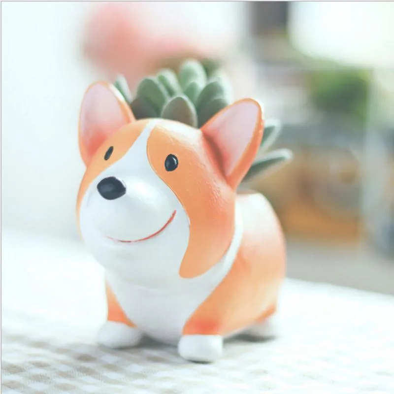 ENJOY DIY Resin Succulent Plants Flower Pot Planter Lovely Corgi Garden Plants Vase Potted Flowers Desk Garden Supplies, photo 2 of 5