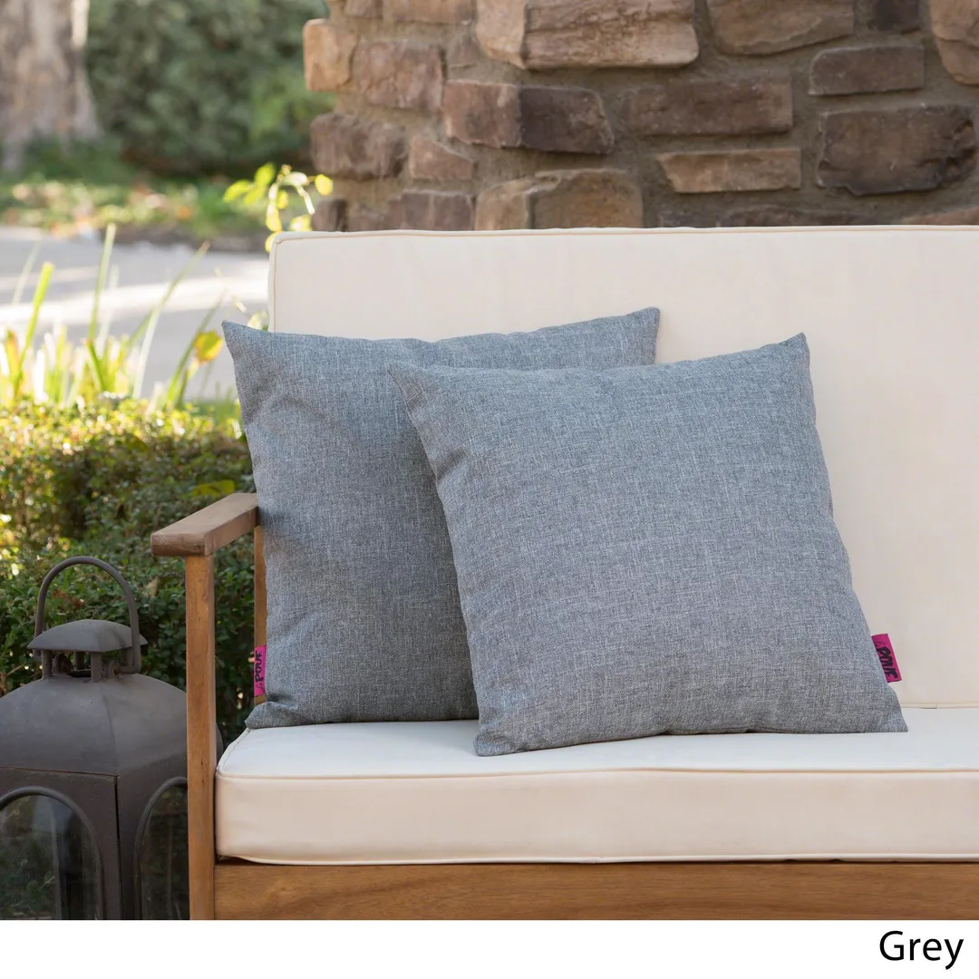 Esme Outdoor Water Resistant Fabric Square Throw Pillow, Set of 2, Grey, photo 8 of 11