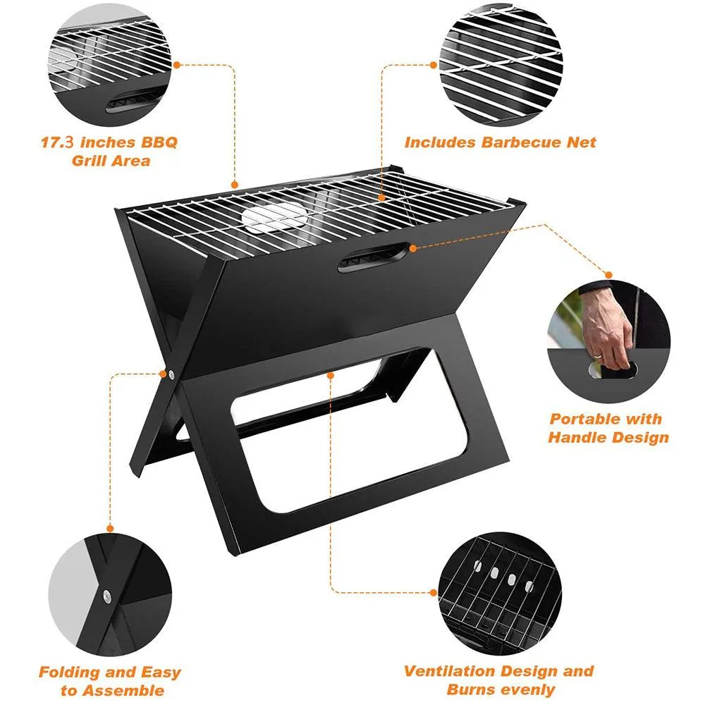 enyopro Portable Charcoal Grill, Foldable BBQ Grill with Large Grilling Area, Steel Smoker Grill Tools for Camping Cooking Travel Picnic Backpacking Garden, Easy to Setup - Black, K1247, photo 3 of 8