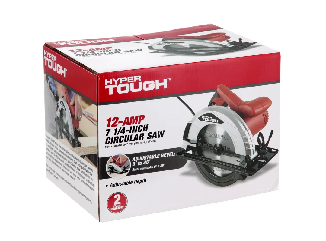 Hyper Tough 12 AMP Corded 7-1/4 inch Circular Saw with Steel Plate Shoe, Adjustable Bevel, Blade & Rip Fence, photo 8 of 8