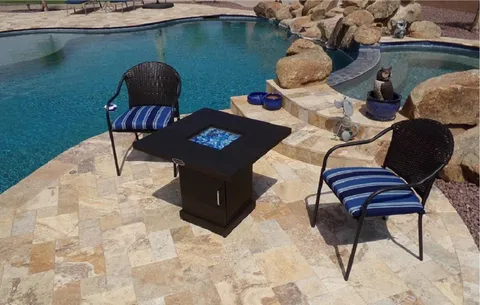 AZ Patio Heaters Outdoor Fire Pit in Coffee with Cover and Bahama Blend Fire Glass