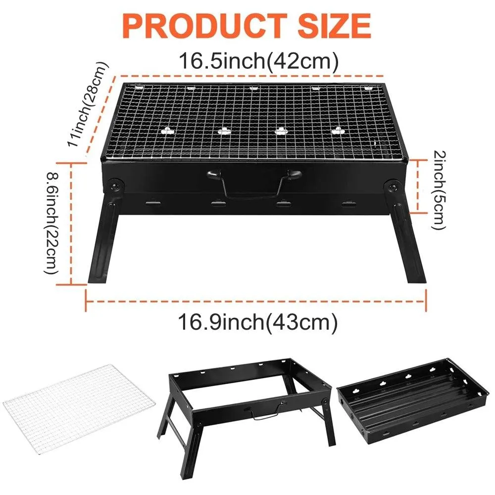 Barbecue Charcoal Grill Foldable BBQ Grill Charcoal Barbecue Smoker Grill Tabletop Stoves Grill for Outdoor Cooking Camping Hiking Garden Party 16.9'' 8.6''11.4''(Unfolded) Black, photo 8 of 8