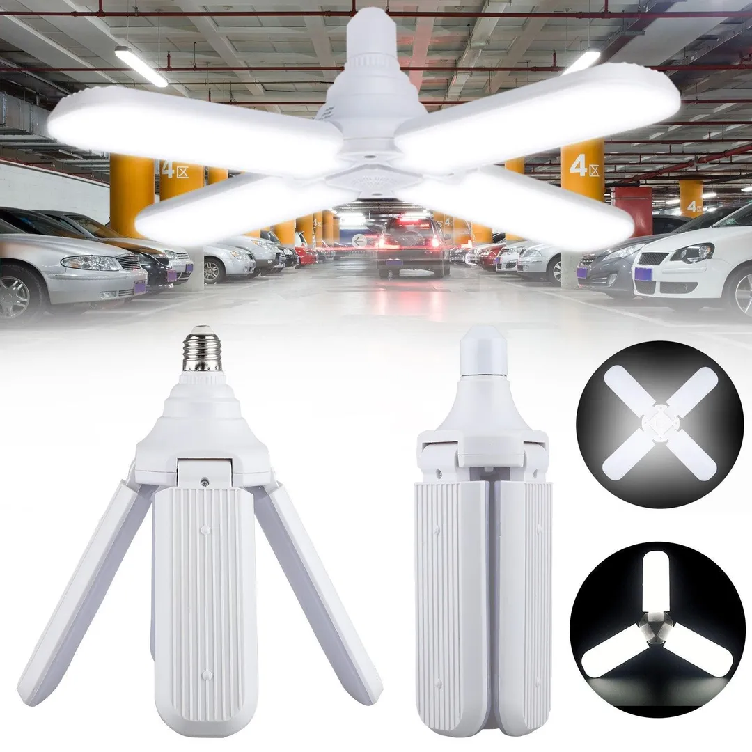 Stoneway 60W LED Garage Lights, Trilights LED Garage Ceiling Lighting, High Low Bay Deformable Adjustable Led Light Bulbs 5500LM 6000K, Screw in Tribright Garage Lighting Fixture, photo 3 of 10