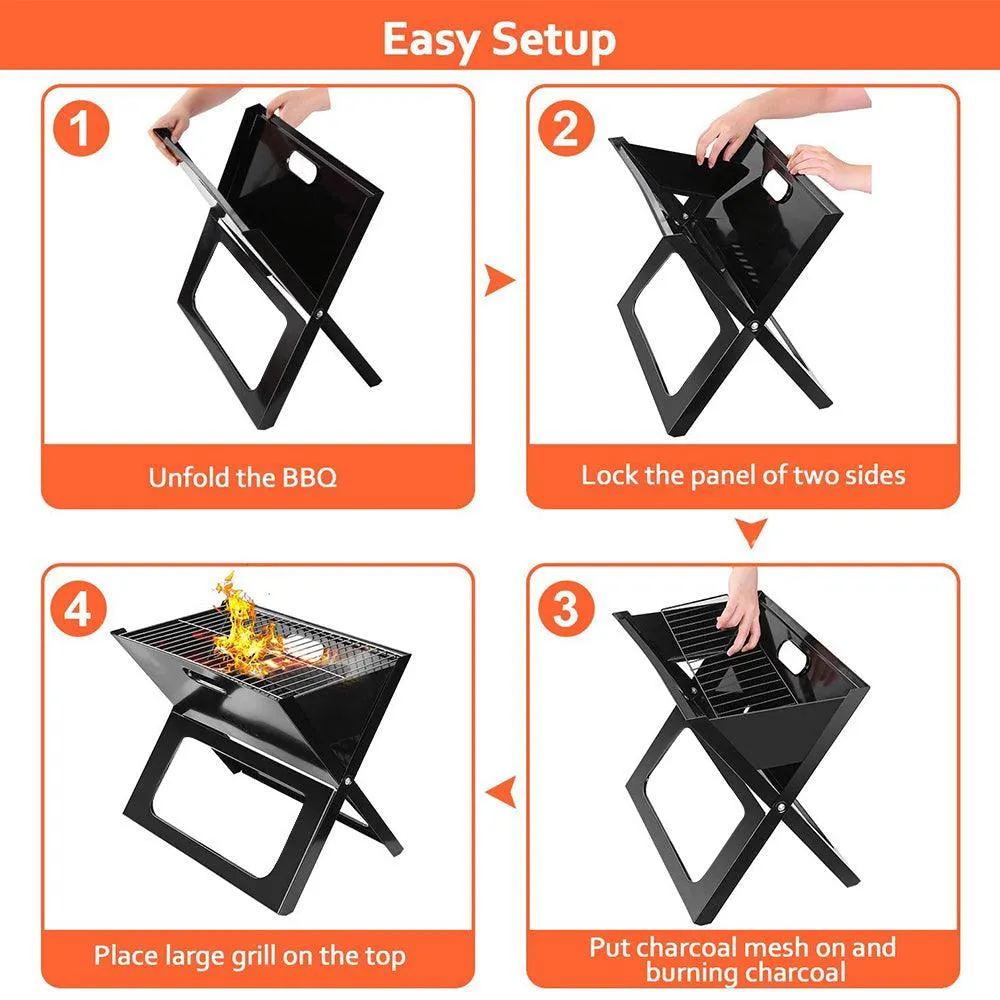 enyopro Portable Charcoal Grill, Foldable BBQ Grill with Large Grilling Area, Steel Smoker Grill Tools for Camping Cooking Travel Picnic Backpacking Garden, Easy to Setup - Black, K1247, photo 4 of 8