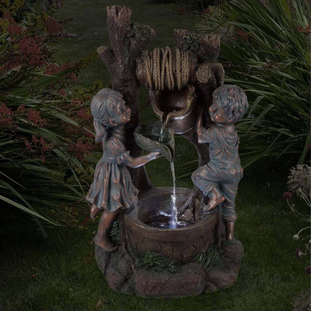 Children at the Well Water Fountain with LED Lights- Lighted Outdoor Fountain with Antique Design for Decor on Patio, Lawn and Garden by Pure Garden, photo 4 of 7