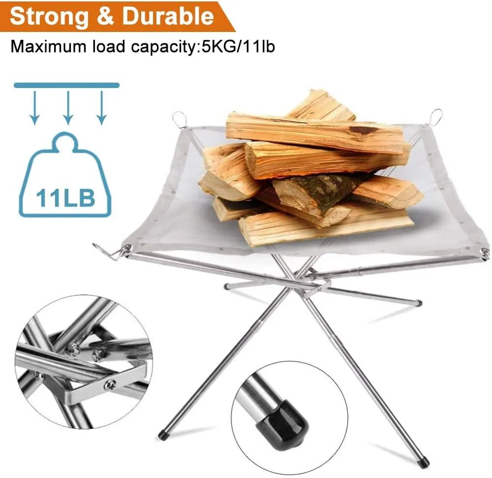 Benson Portable Outdoor Fire Pit,Folding Campfire Stand Collapsible Steel Mesh Fireplace Foldable Outdoor Fireplace with Carrying Bag and Folding Stands for BBQ,Camping,Backyard,Patio,Garden, photo 5 of 9