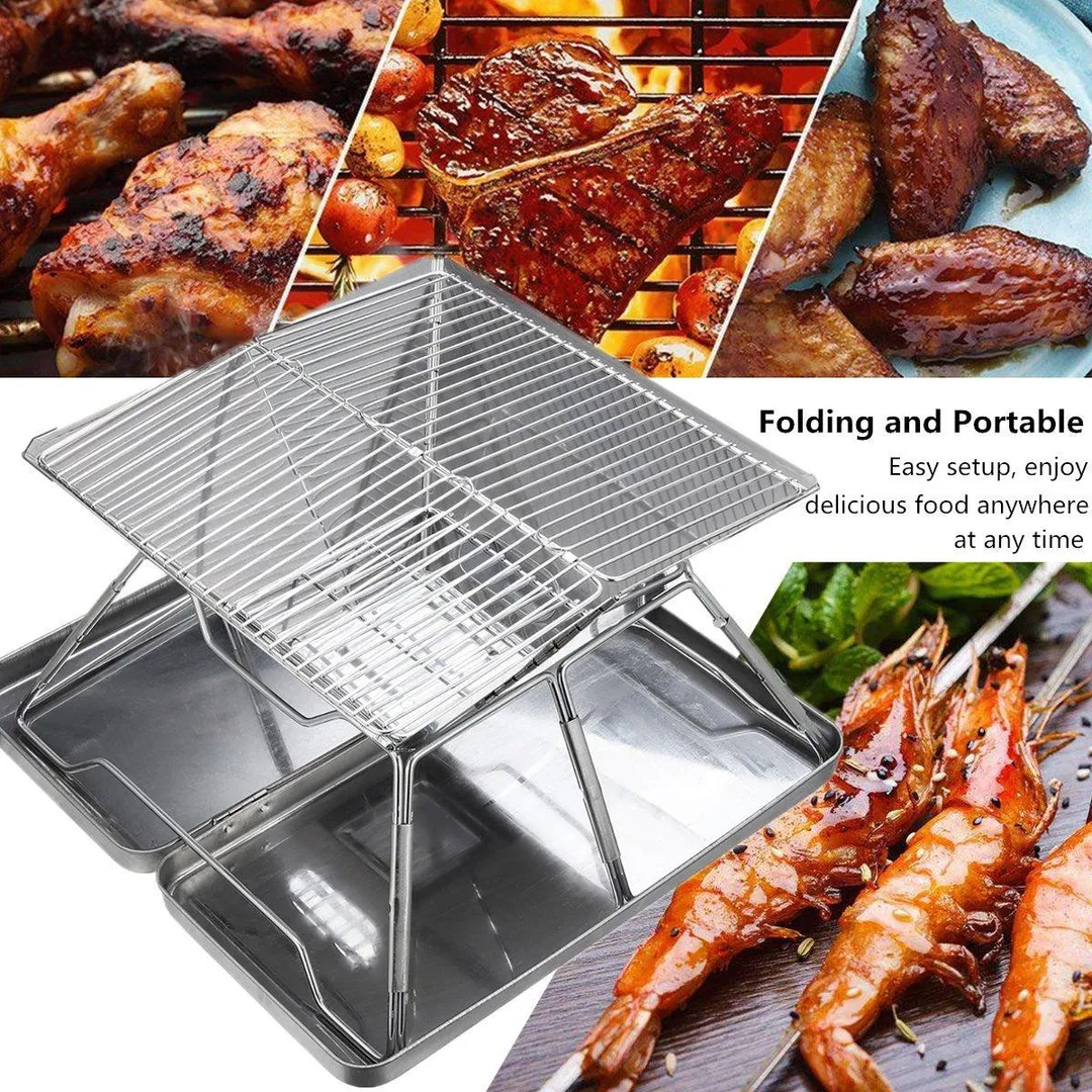 Mini Barbecue Grill Portable Folding Charcoal Barbecue DeskTabletop Outdoor Stainless Steel Smoker BBQ Garden Terrace Camping Travel (12x12x9inch) Hiking Picnics (Silver), photo 2 of 11