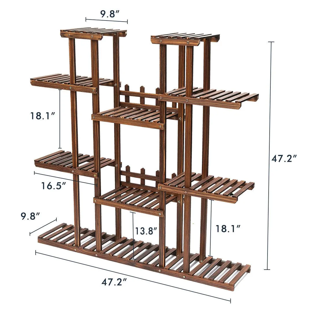 Novashion 9-Tier AUGIENB Wooden Flower Stand Rolling Flower Plant Display Stand Shelf Ladder Stand for Living Room Balcony Patio Yard Indoors & Outdoors Ample for 17 Pots, photo 6 of 8