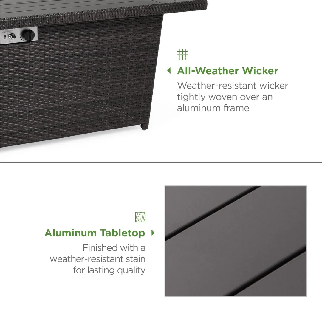 Best Choice Products 52in Outdoor Wicker Propane Fire Pit Table 50,000 BTU w/ Glass Wind Guard, Tank Holder, Cover -Gray, photo 3 of 6