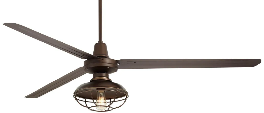 Casa Vieja 72" Casa Vieja Industrial Outdoor Ceiling Fan with Light LED Remote Control Oil Rubbed Bronze Cage Damp Rated for Patio Porch, photo 2 of 6