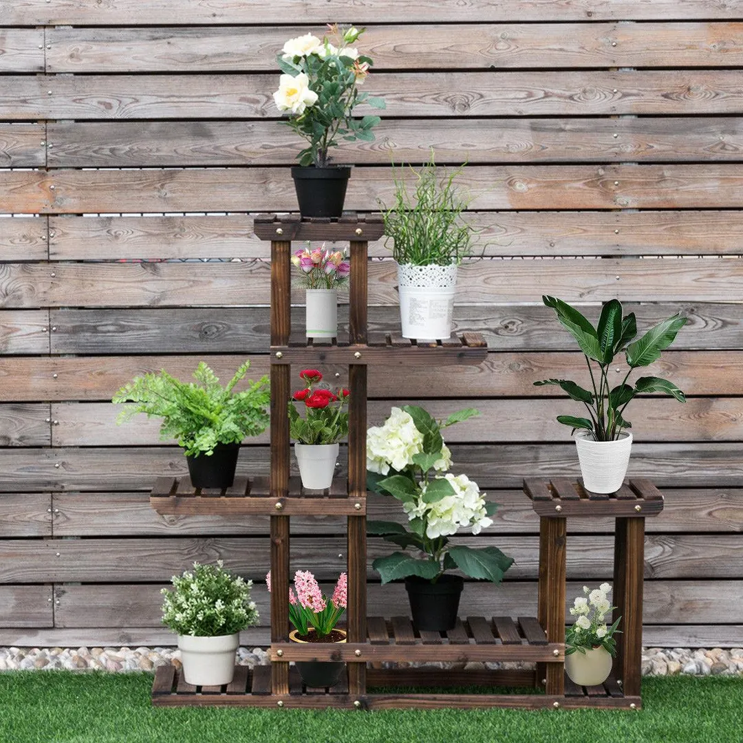 Costway Outdoor Wooden Flower Plant Stand - 6 Shelves, photo 4 of 9