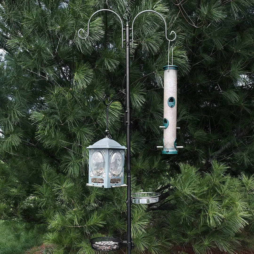 Deluxe Bird Feeding Station in Black : Hang Multiple Feeders From the 4 Hangers to Your Yard - 22 inch Wide x 7 feet 8 inch Tall, photo 4 of 8