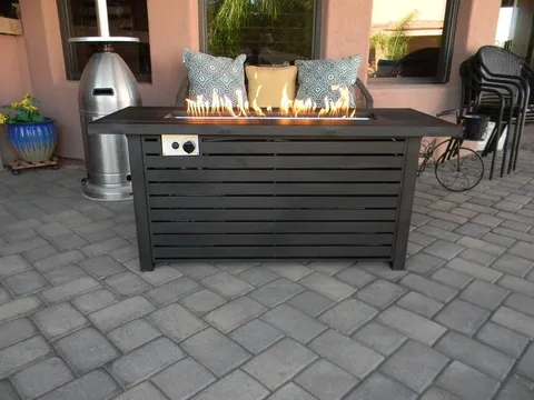 AZ Patio Heaters Outdoor Rectangle Fire Pit in Black Mocha with Wind Screen