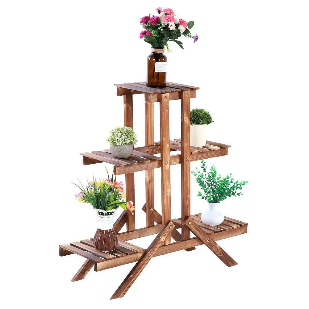 Dilwe 3 Tier Wood Flower Pot Rack Plant Stand Outdoor Indoor Utility Storage Shelf Rack Display for Living room Bedroom Yard Bedroom Garden Patio Balcony, photo 3 of 7