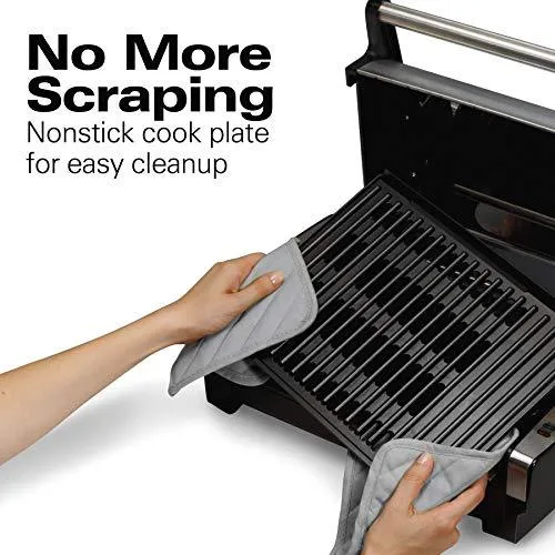 Hamilton Beach Electric Indoor Searing Grill Removable Easy-To-Clean Nonstick Plate, 6-Serving, Extra-Large Drip Tray, Stainless Steel (25360), photo 6 of 8