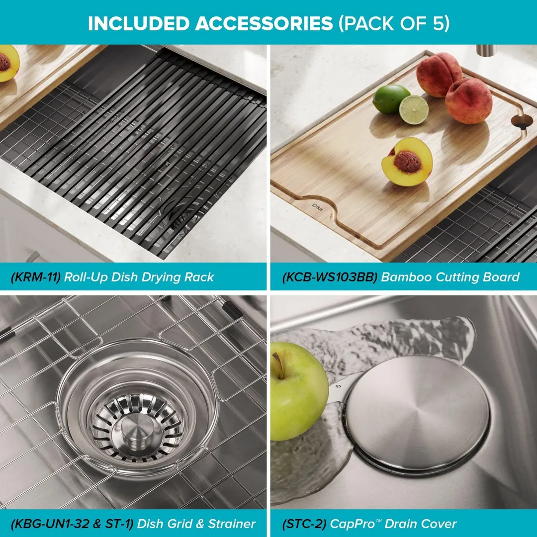 KRAUS Kore™ Workstation 32-inch Undermount 16 Gauge Single Bowl Stainless Steel Kitchen Sink with Accessories (Pack of 5), photo 4 of 13
