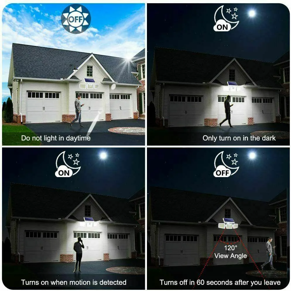 2 Pack - Solar Lights Outdoor, 800LM Wireless LED Solar Motion Sensor Lights Outdoor; 3 Adjustable Heads, 270° Wide Angle Illumination, IP65 Waterproof, Security LED Flood Light, photo 3 of 10