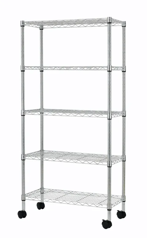 14"Dx30"Wx62"H, 5 Shelf Wire Shelving Rack with Casters, Chrome Color