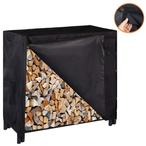 4ft Heavy Duty Indoor Outdoor Firewood Storage Log Rack with Cover Combo Set Black
