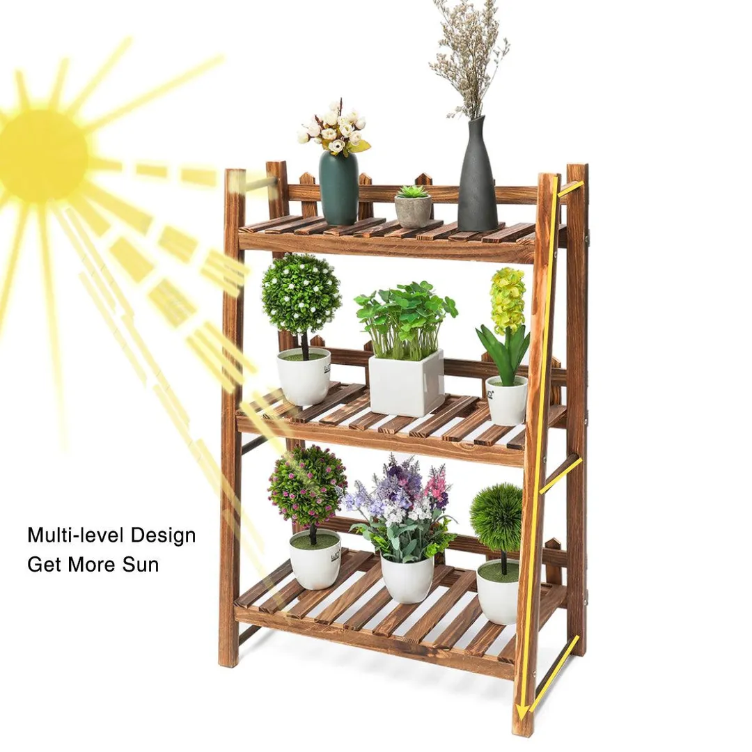 AUGIENB 3-Tier Wooden Flower Plant Stand, Flower Pot Bonsai Stand Plant Display Stand Rack Ladder Shelf for Indoor Outdoor Living Room Balcony Patio Yard, 23.6"x12.2"x35.4", photo 3 of 7