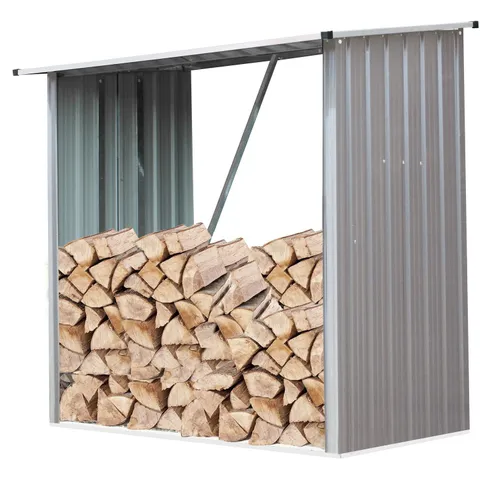 Indoor/Outdoor Galvanized Steel Woodshed Storage Rack Holds up to 55 Cu. Ft. of Stacked Firewood