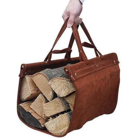 Premium Leather Log Carrier - Brown