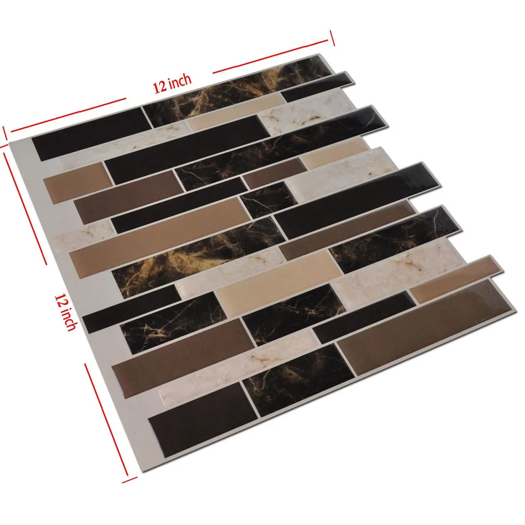 Art3d Black Brown and Beige Marble12 in. x 12 in. Vinyl Peel and Stick Wall Tile Backsplash (6-Pack), photo 4 of 4