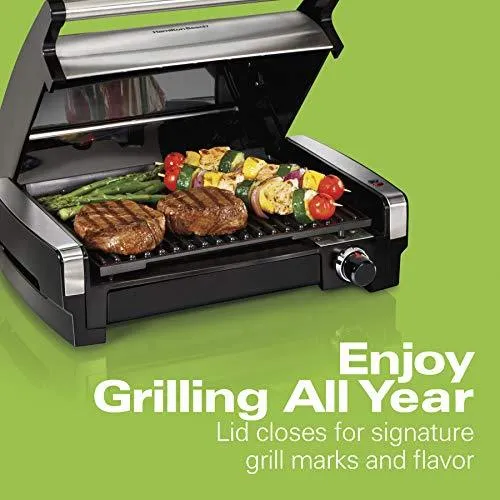 Hamilton Beach Electric Indoor Searing Grill Removable Easy-To-Clean Nonstick Plate, 6-Serving, Extra-Large Drip Tray, Stainless Steel (25360), photo 3 of 8