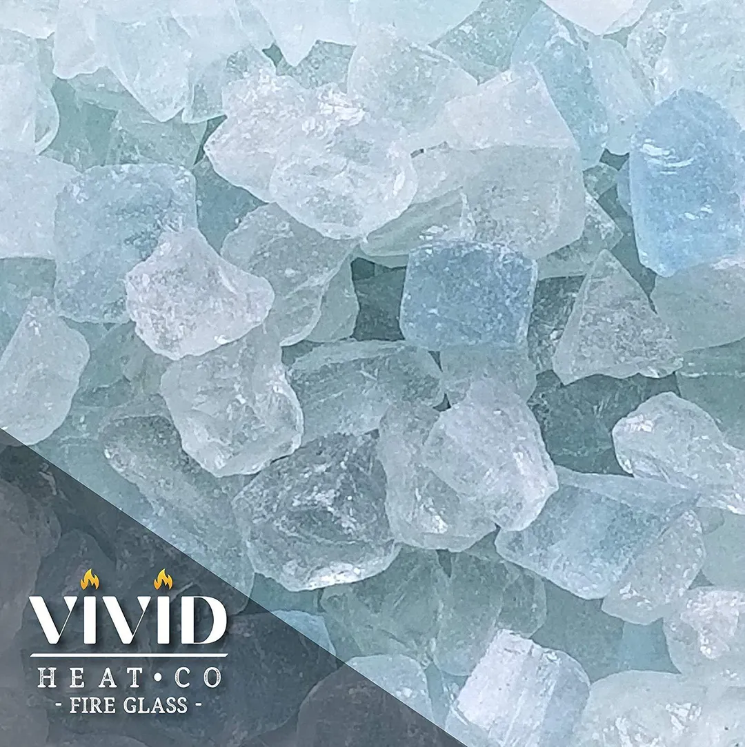 Vivid Heat Glacier Aqua Ice Blue Premium Crushed Fire Glass Rock (5-Pound) Large 1/2, 3/4 & 1" inch Chunky Size - Glass use in Gas Fire Pit, Fireplace, Fire Table Etc., photo 2 of 5