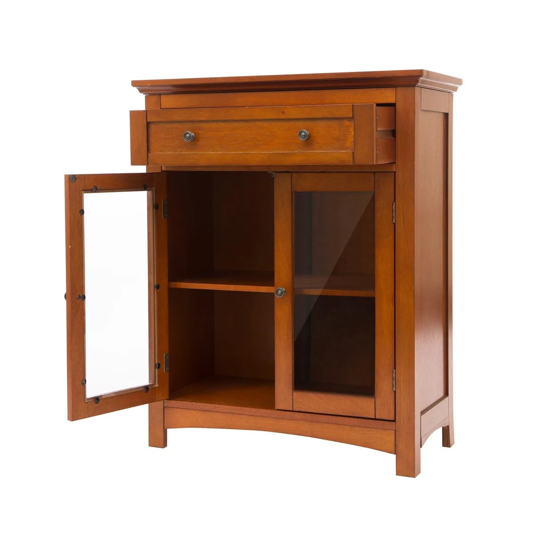 Glitzhome 32"H Wooden Shelved Floor Storage Cabinet with 1 Drawer and Double Doors, photo 3 of 4