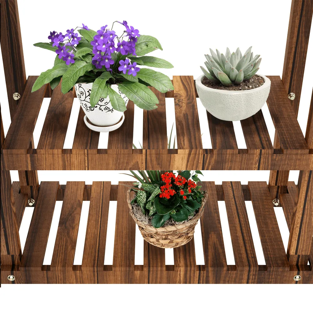 Yaheetech 4-Layer Rolling Wooden Flower Stand Flower Plant Display Stand Shelf Ladder Stand for Living Room Balcony Patio Yard Indoors & Outdoors, photo 7 of 10