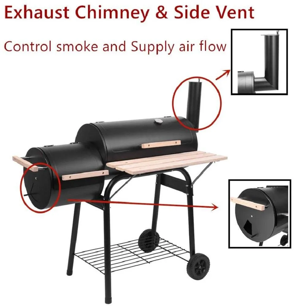 Charcoal Grill, SEGMART 24.4" BBQ Grill Charcoal with Smoker, Portable BBQ Grill with Side Burner, Outdoor Charcoal BBQ Grill with 2 Wheels & Thermometer, Grill for Camping Picnic, Park, Black, H1201, photo 11 of 15