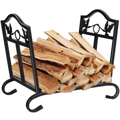 Foldable Firewood Log Rack Steel Wood Storage Holder for Fireplace Black