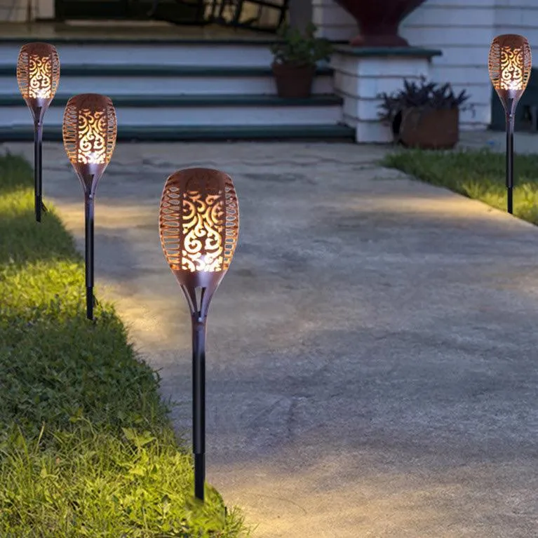 Topchances 10 Pack - Solar Lights Outdoor - Flickering Flames Torch Solar Path Light - Dancing Flame Lighting 96 LED Dusk to Dawn Flickering Tiki Torches Outdoor Waterproof Garden, photo 8 of 11