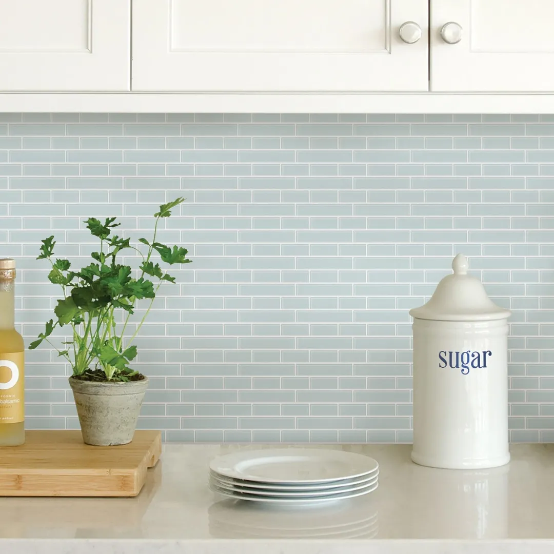 InHome Sea Glass 10 in. x 10 in. Peel and Stick Resin Backsplash Tiles (4-Pack), photo 6 of 8