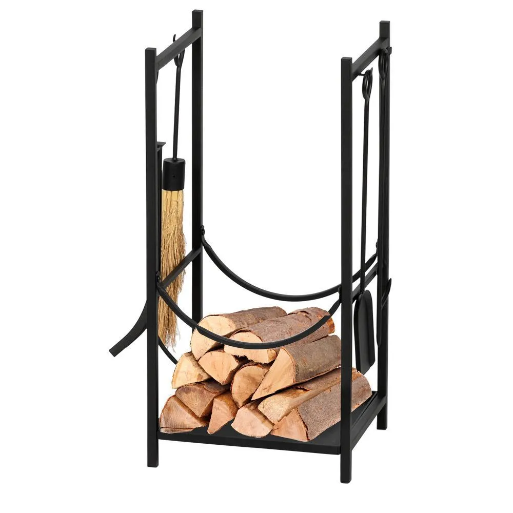 Zimtown 30 Inch Steel Firewood Log Rack Wood Storage Holder with Fireplace Tools, photo 2 of 5