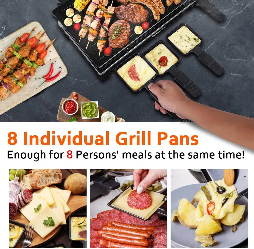 CUSIMAX Raclette Grill Electric Grill Table, Portable 2 in 1 Korean BBQ Grill Indoor & Cheese Ractlette, Reversible Non-stick plate, Crepe Maker with Adjustable temperature control and 8 Paddles, photo 5 of 7