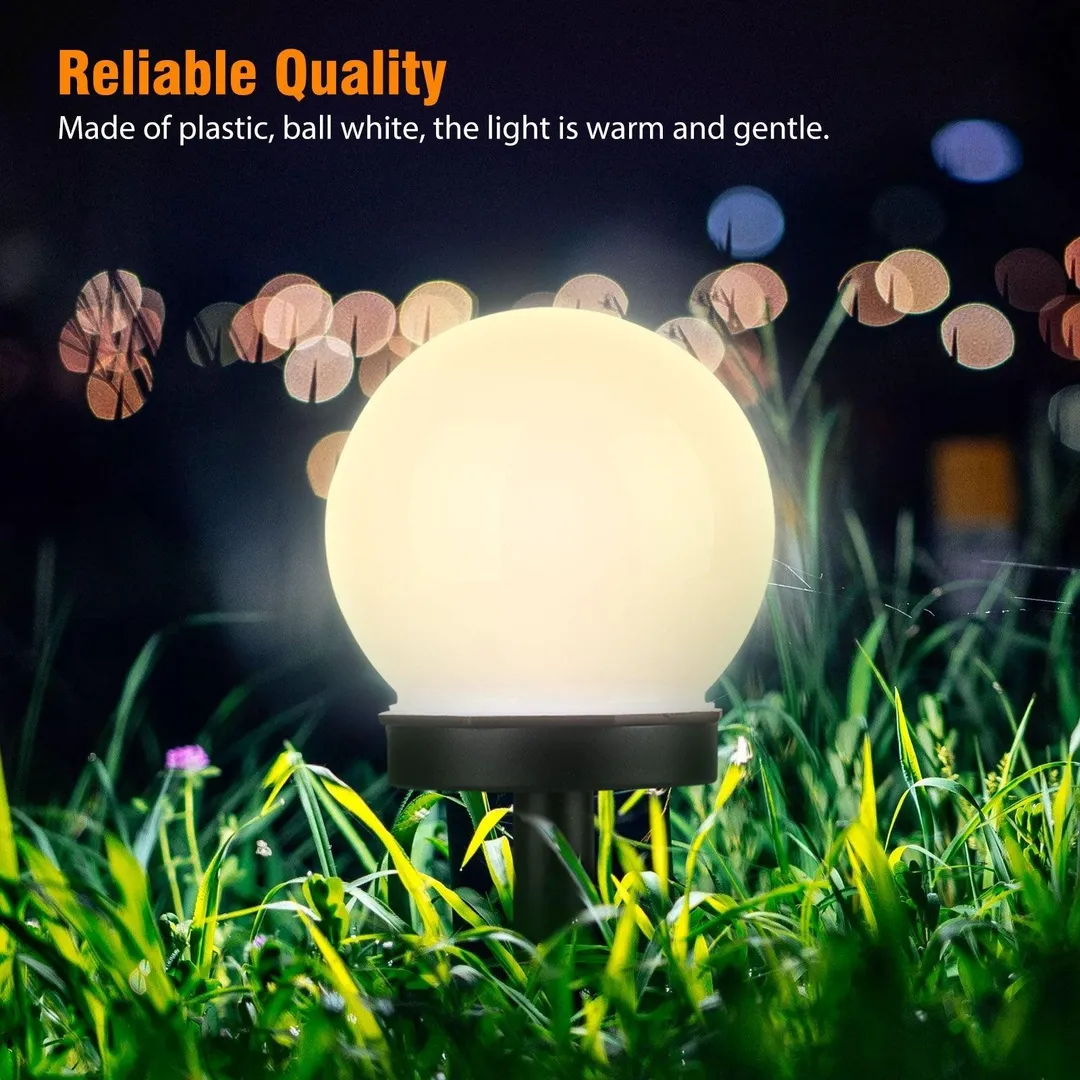 TSV 4/2Pcs Outdoor Solar Lights Ball Lamp, TSV IP55 Waterproof LED Path Light with Auto On/Off Light Sensor, Solar Landscape Lighting for Yard Patio Walkway Pathway Outdoor Garden Path (White/Warm White), photo 4 of 9