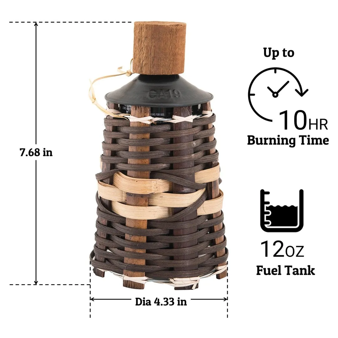 Sunjoy Tabletop Oil Torch, Tiki Style Rattan Vine Outdoor Lighting, Patio Garden Decor, Brown, photo 7 of 9