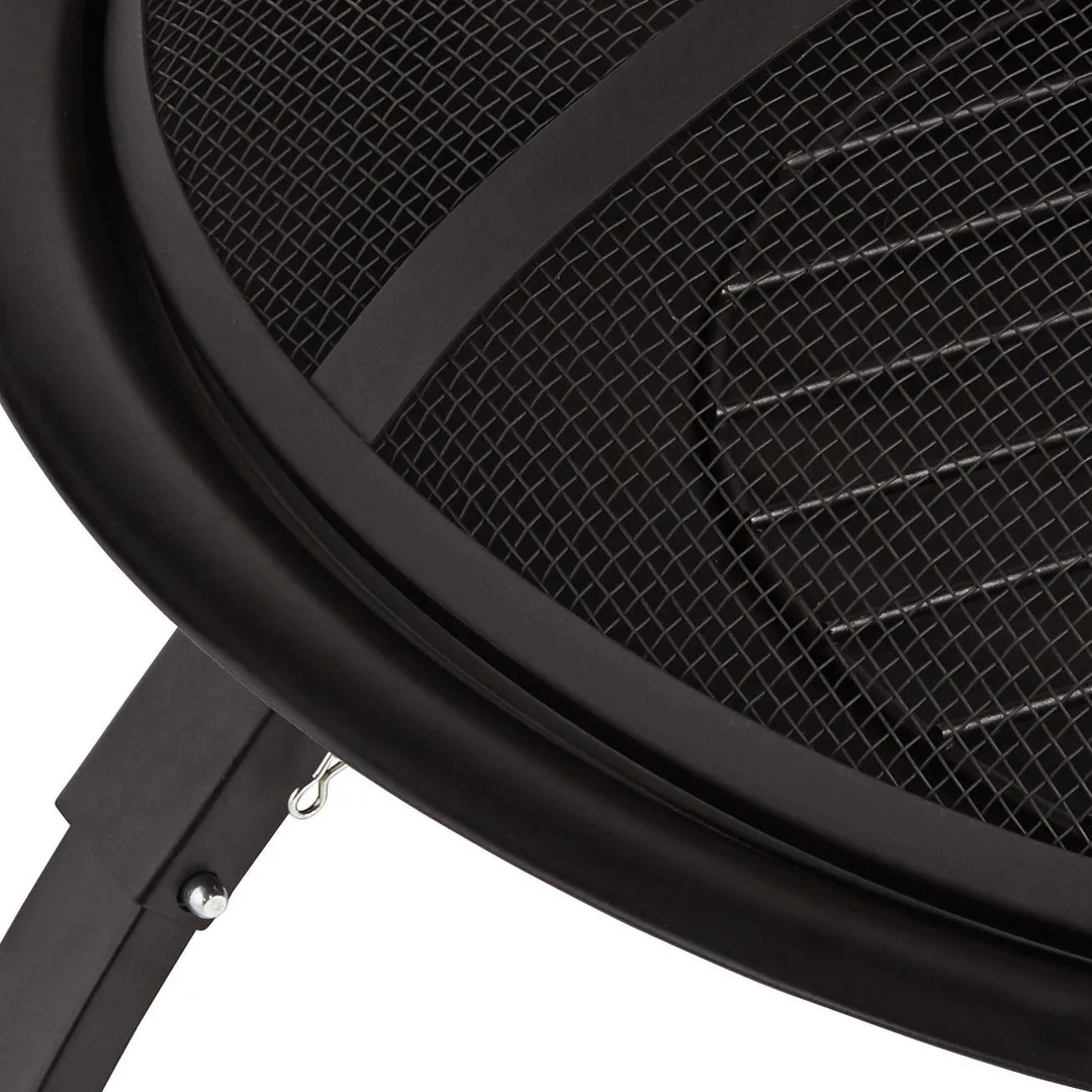 John Timberland Black Outdoor Fire Pit Round 26" Steel Wood Burning Foldable Legs with Spark Screen and Fire Poker for Outside Backyard Patio Camping, photo 4 of 8