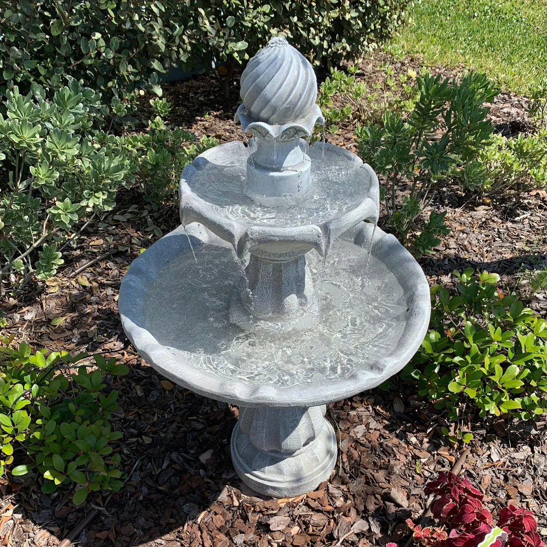 Sunnydaze Decor Sunnydaze 2-tier Solar Outdoor Water Fountain with Battery - 35" - White Finish, photo 5 of 7