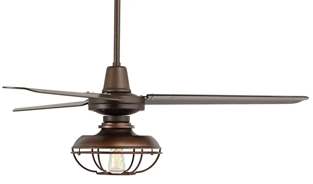 Casa Vieja 52" Casa Vieja Industrial Outdoor Ceiling Fan with Light LED Dimmable Remote Bronze Cage Damp Rated for Patio Porch, photo 6 of 7
