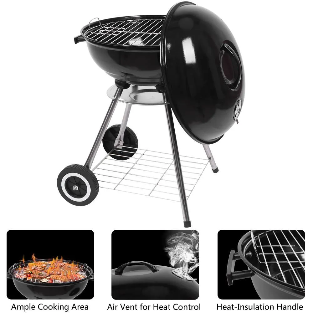 Zimtown 18" Portable Charcoal BBQ Grill Outdoor Camping Backyard with Side Wheels Black, photo 2 of 6