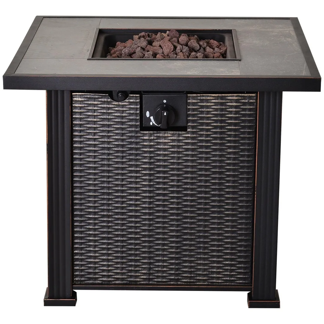 Outsunny 30" 50,000 BTU Outdoor Patio Backyard Gas Fire Pit Table with Beautiful Slate Tabletop & Wicker Design, photo 9 of 9
