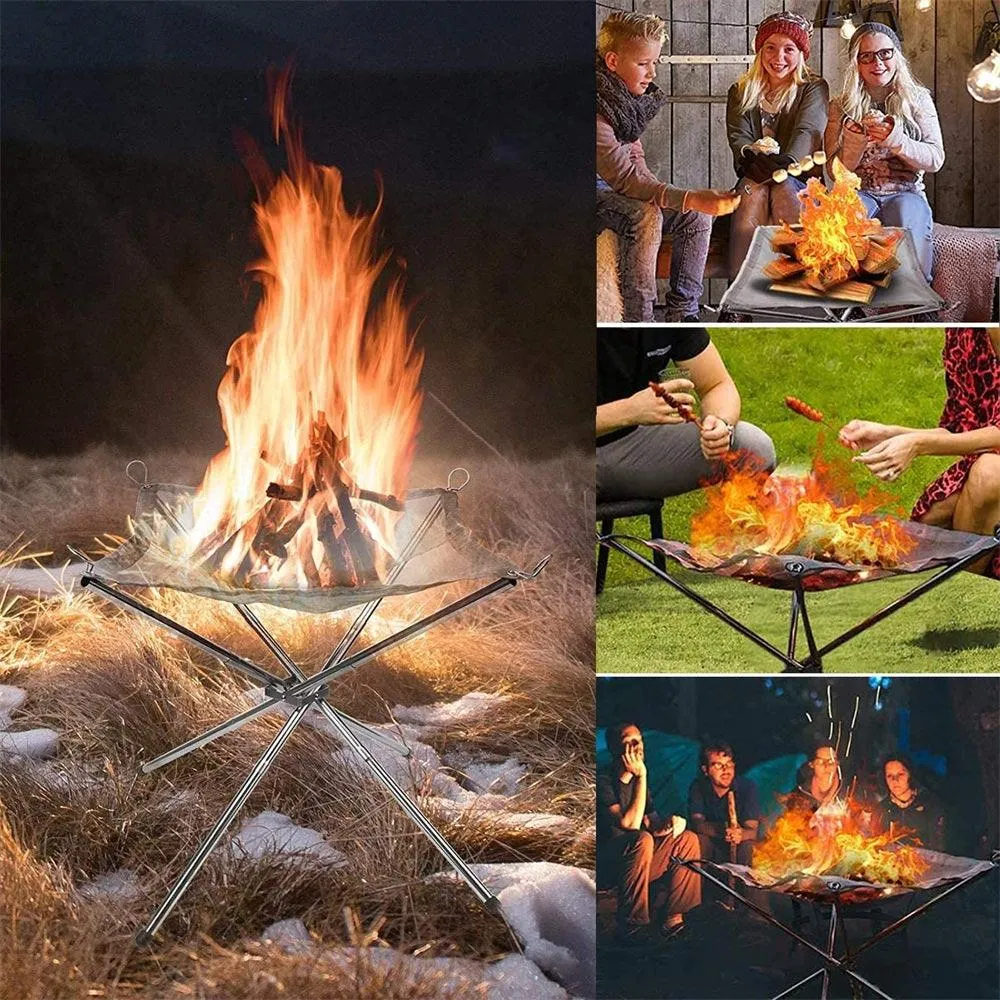 Benson Portable Outdoor Fire Pit,Folding Campfire Stand Collapsible Steel Mesh Fireplace Foldable Outdoor Fireplace with Carrying Bag and Folding Stands for BBQ,Camping,Backyard,Patio,Garden, photo 4 of 9